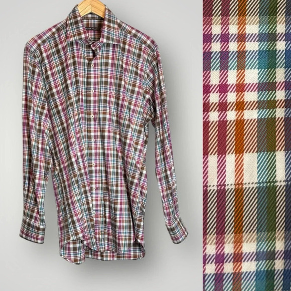 Peter Millar | Plaid Button Front Mens Shirt Chest Pocket Cotton EUC - Picture 2 of 8